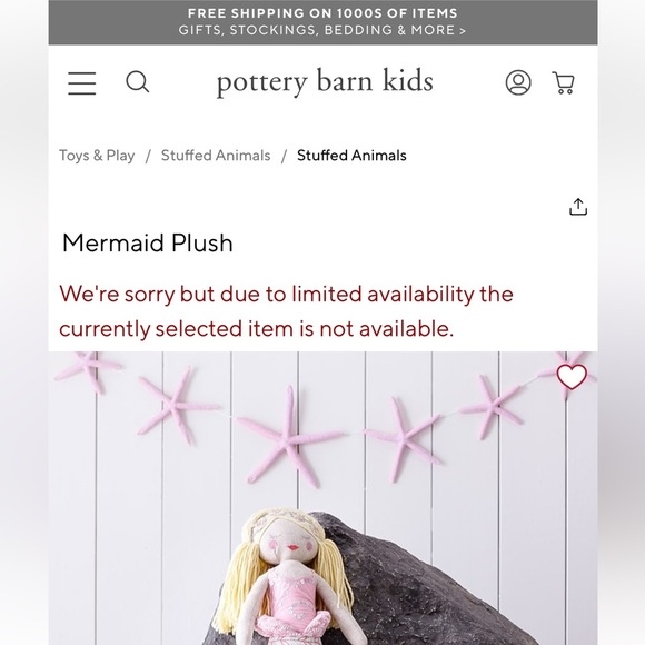 Pottery Barn Kids Mermaid Plush 24” Pink/Multicolored - Picture 12 of 12